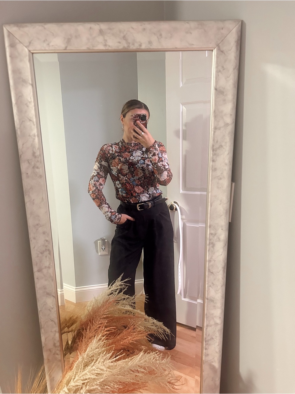 Floral Mesh Long Sleeve Top - Multi Color